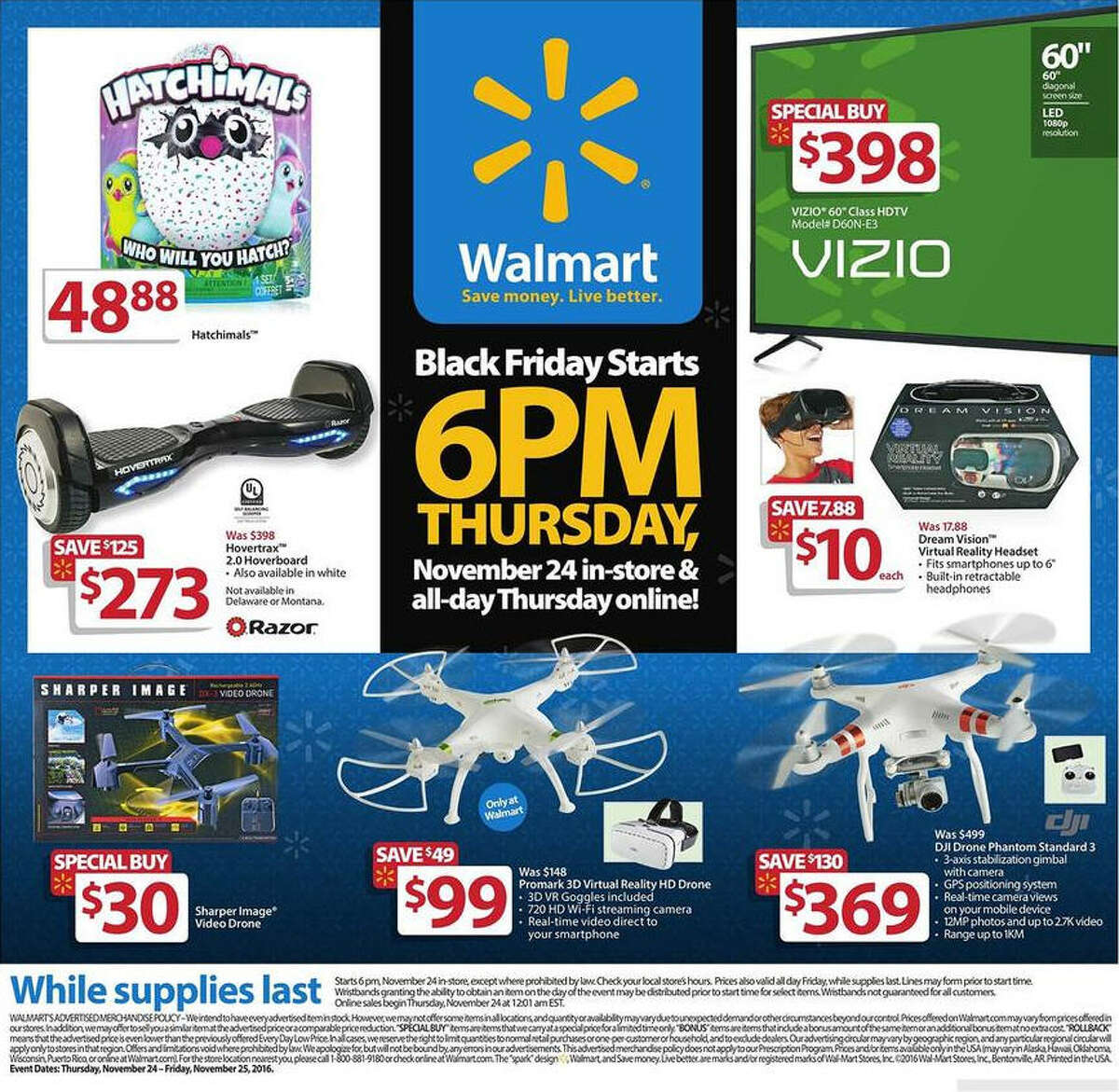 A screenshot of Walmart's Black Friday circular advertisements for 2016.