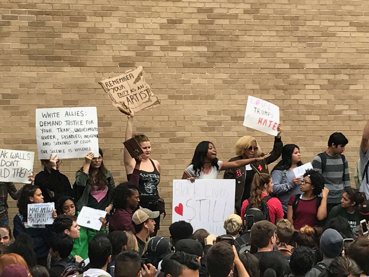 Texas State University students protest Donald Trump two days after the