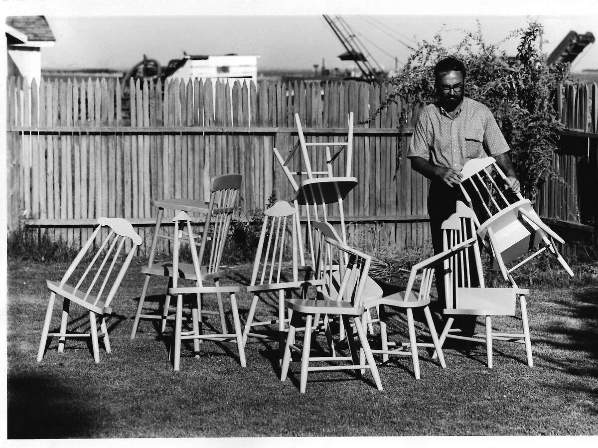 Ralph Johnson staging his work for an exhibition in the late 1960s.