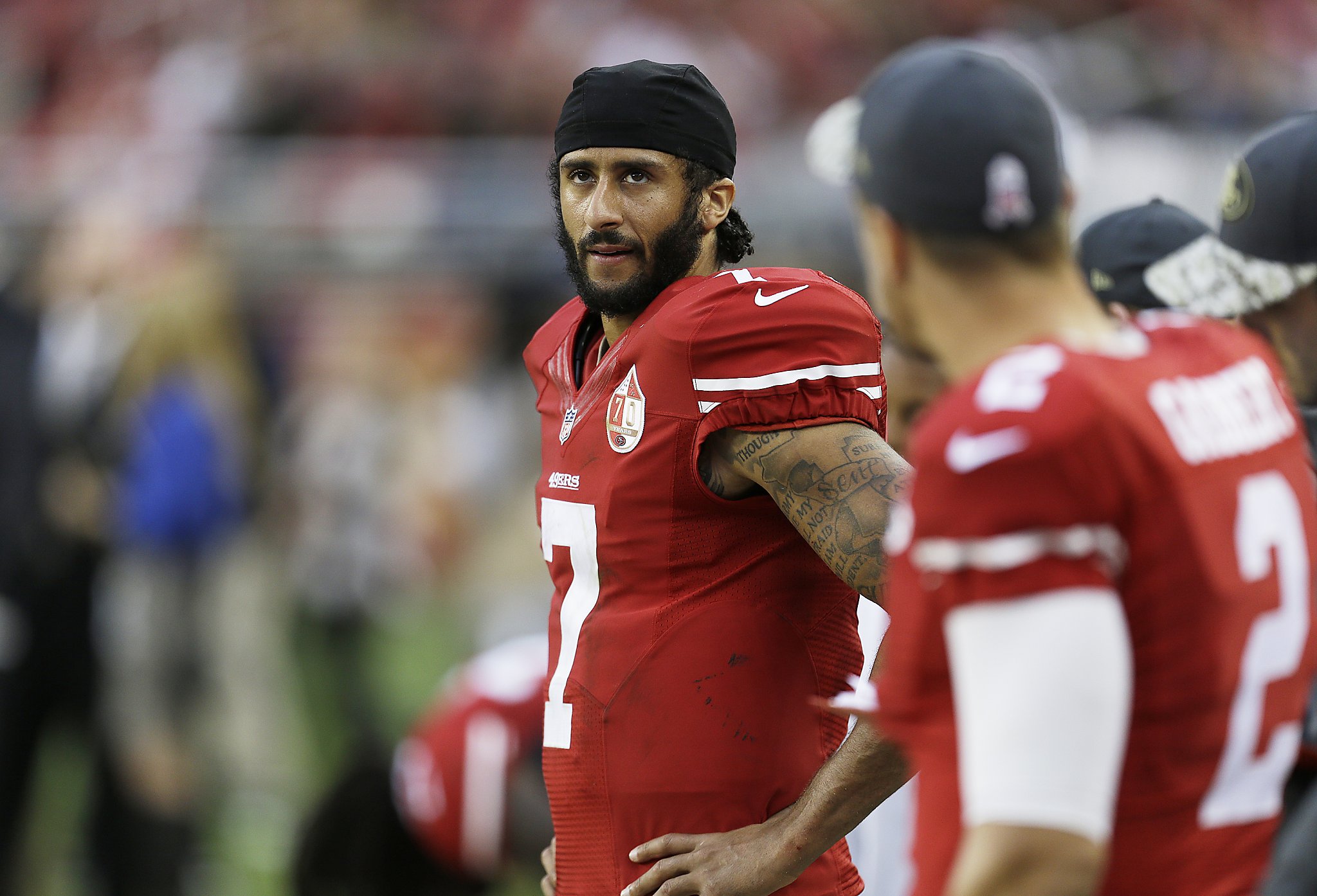 San Francisco 49ers Guard Andrew Tiller on the sidelines during