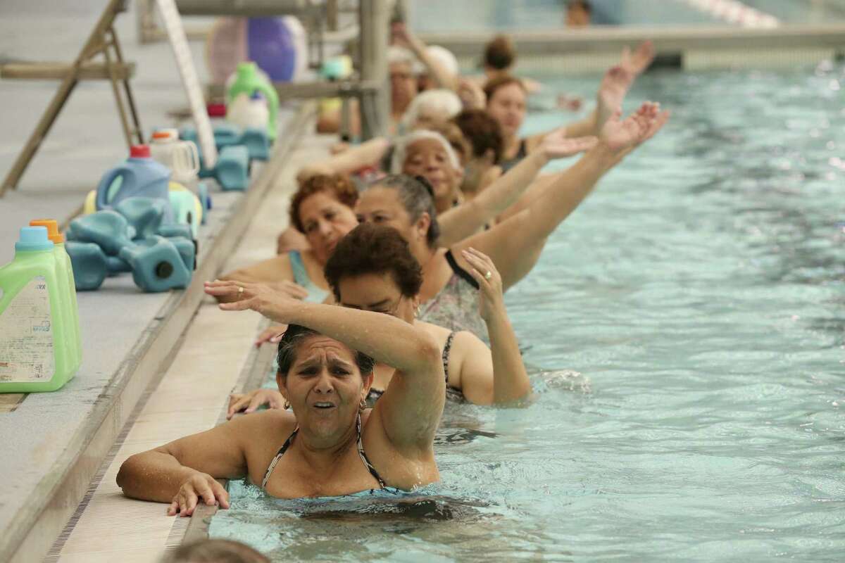 It is never too late to become active. Jovita Aranda, 61, participates in an aquatics exercise class at the San Antonio Natatorium in 2016.