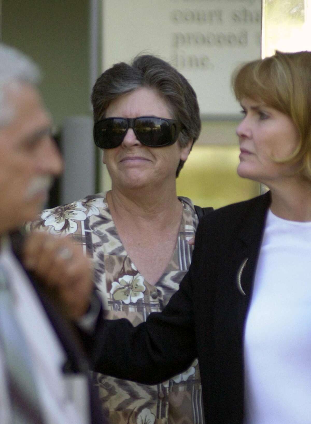Kay Stayner, left, and her son's attorney, Marcia Morrissey, right, leave the Santa Clara Superior Court during a break in the penalty phase of her son's murder trial Thursday, Oct. 3, 2002. Kay and her husband Delbert Stayner testified as character witnesses in the penalty phase of their son's murder trial. Stayner, already serving a life sentence for the 1999 murder of Joie Armstrong, faces the death penalty for the murders of Carole and Juli Sund and Sylvina Pelosso.