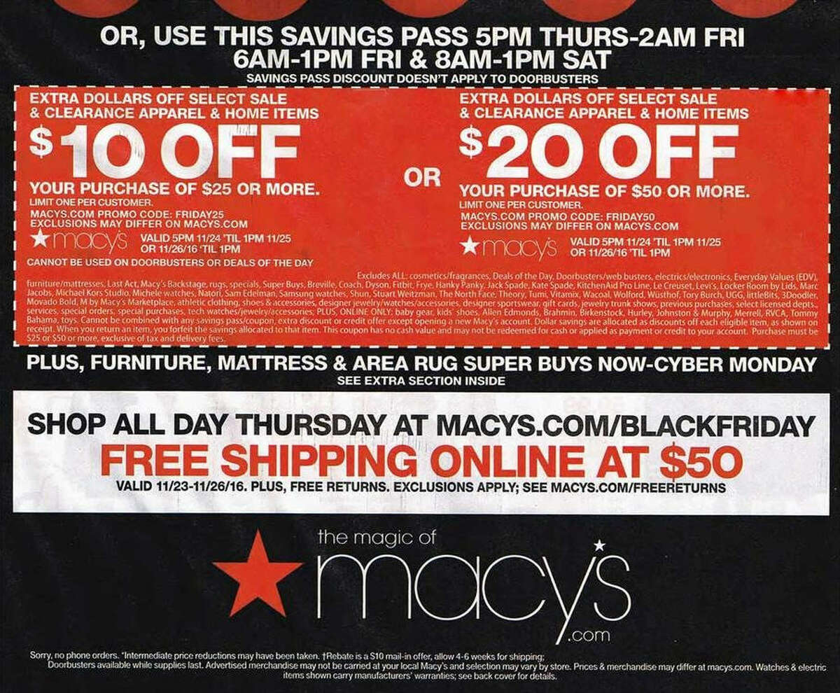Macy's 2016 Black Friday ad circular was leaked ahead of its official release. The retail store's Doorbusters starts Thursday, Nov. 24 from 5 p.m. to 2 a.m. on Friday. Stores then close to reopen Friday at 6 a.m. to 1 p.m. Saturday morning the stores reopen at 8 a.m. to 1 p.m.