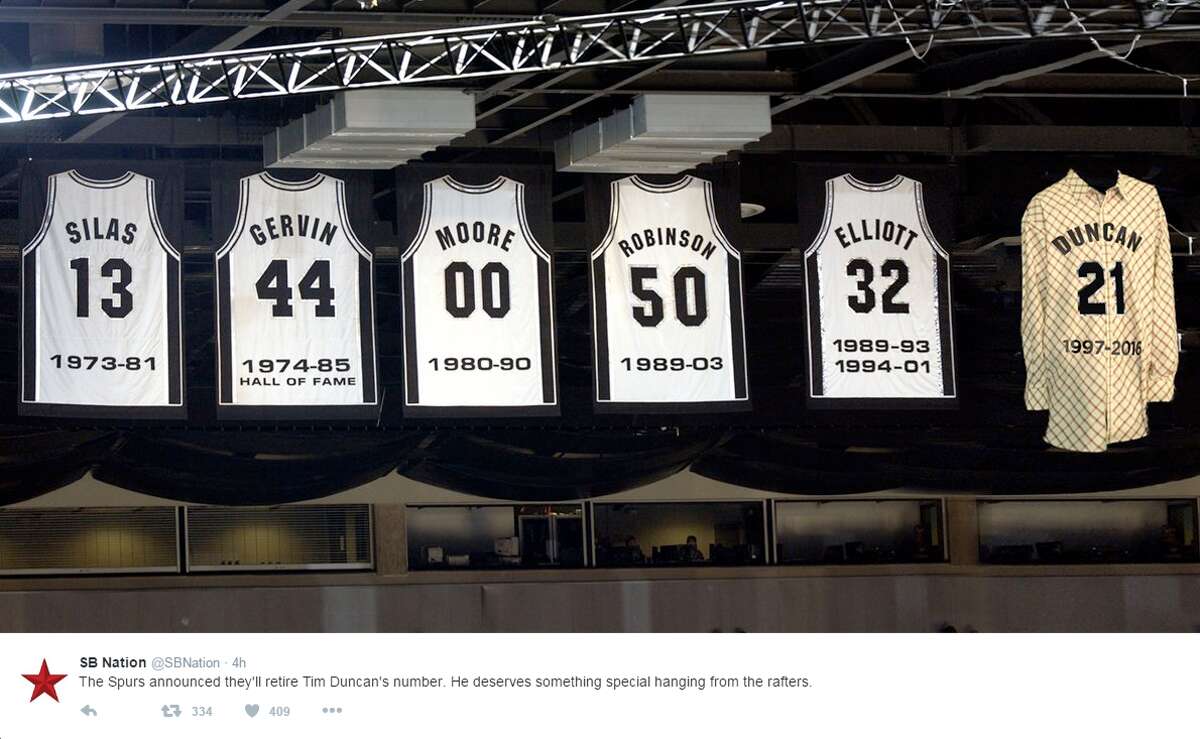 Spurs fans react to Tim Duncan's jersey retirement announcement.