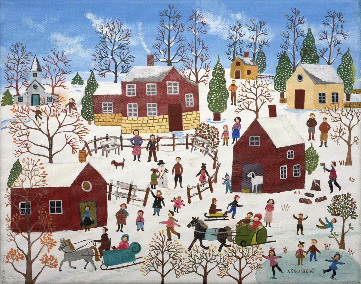 Snow Fun, by Anne Strasberg. Les Beaux Arts Gallery in the Round Hill Community Church, 395 Round Hill Road, Greenwich, features a holiday exhibition showcasing the latest works by Anne Strasberg, the French American painter. The exhibit opens on Dec.r 4 and runs through Jan. 18. The Gallery is open from 11:30 a.m. to 12:30 p.m. Sunday, 9 a.m. to 3 p.m. Monday through Friday and closed Saturday and Dec. 23, 26, 30, Jan. 2 and 16. Admission is free. For information, visit roundhillcommunitychurch.org or call 203-869-1091.