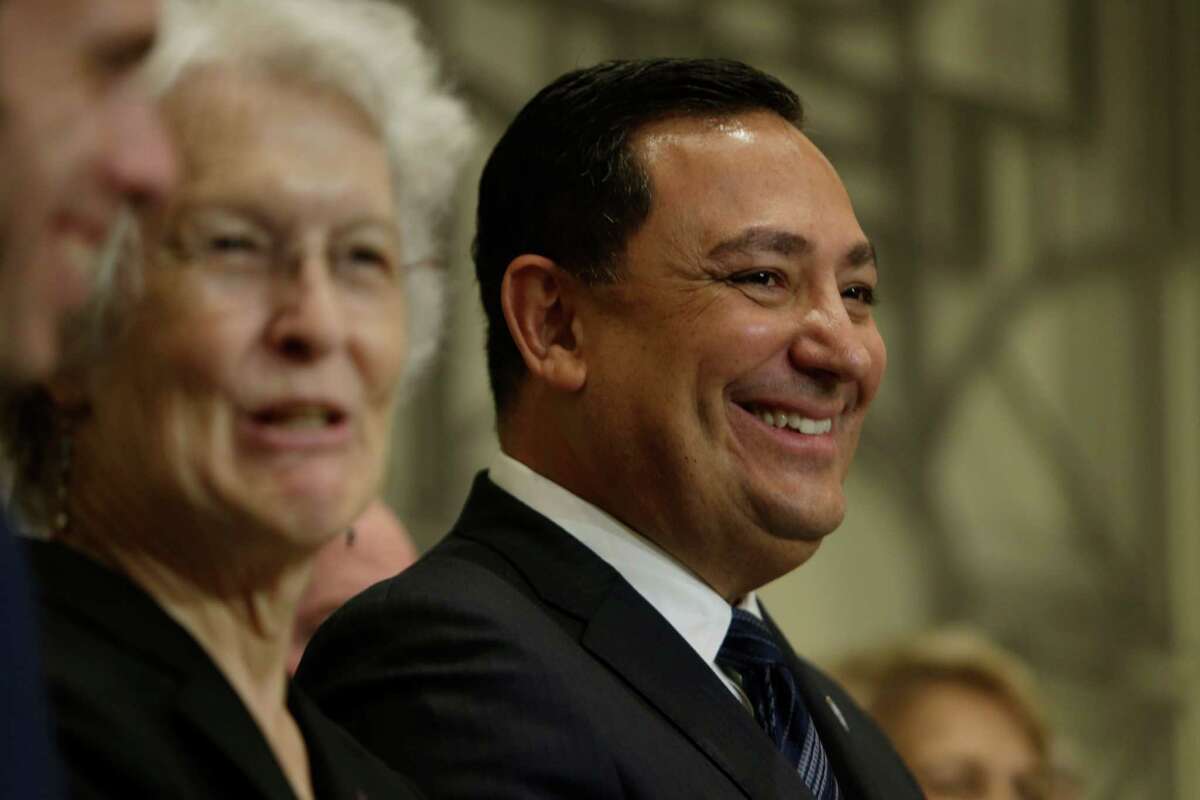 Art Acevedo is introduced as Houston's new police chief during a press conference at City Hall on Thursday.