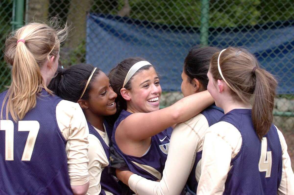 King pitcher Kaitlyn DellaJacona celebrates with teammates after winning the FAA final as King hosts Holy Child in softball game Wednesday afternoon, May 19, 2010. King won the title.