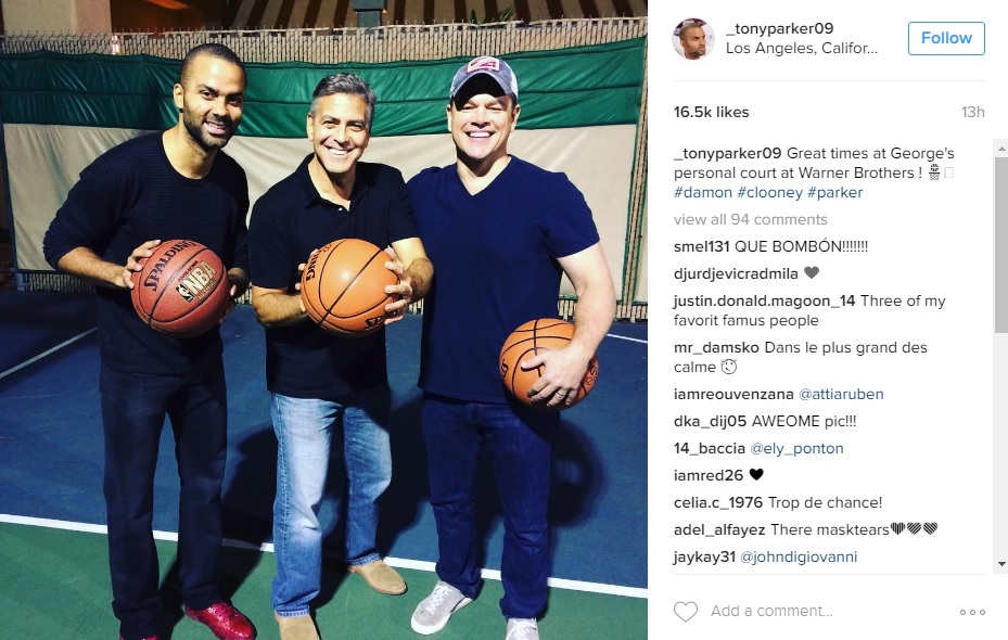Spurs Tony Parker hoops Clooney, Matt Damon