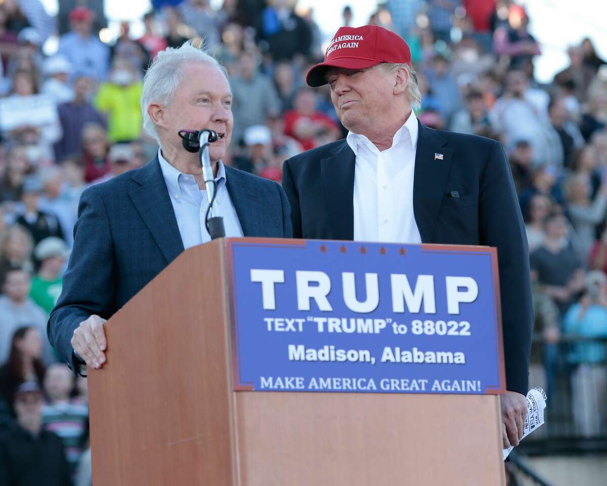 United States Senator Jeff Sessions, R-Alabama, becomes the first Senator to endorse Donald Trump for President of the United States at Madison City Stadium on February 28, 2016 in Madison, Alabama. 