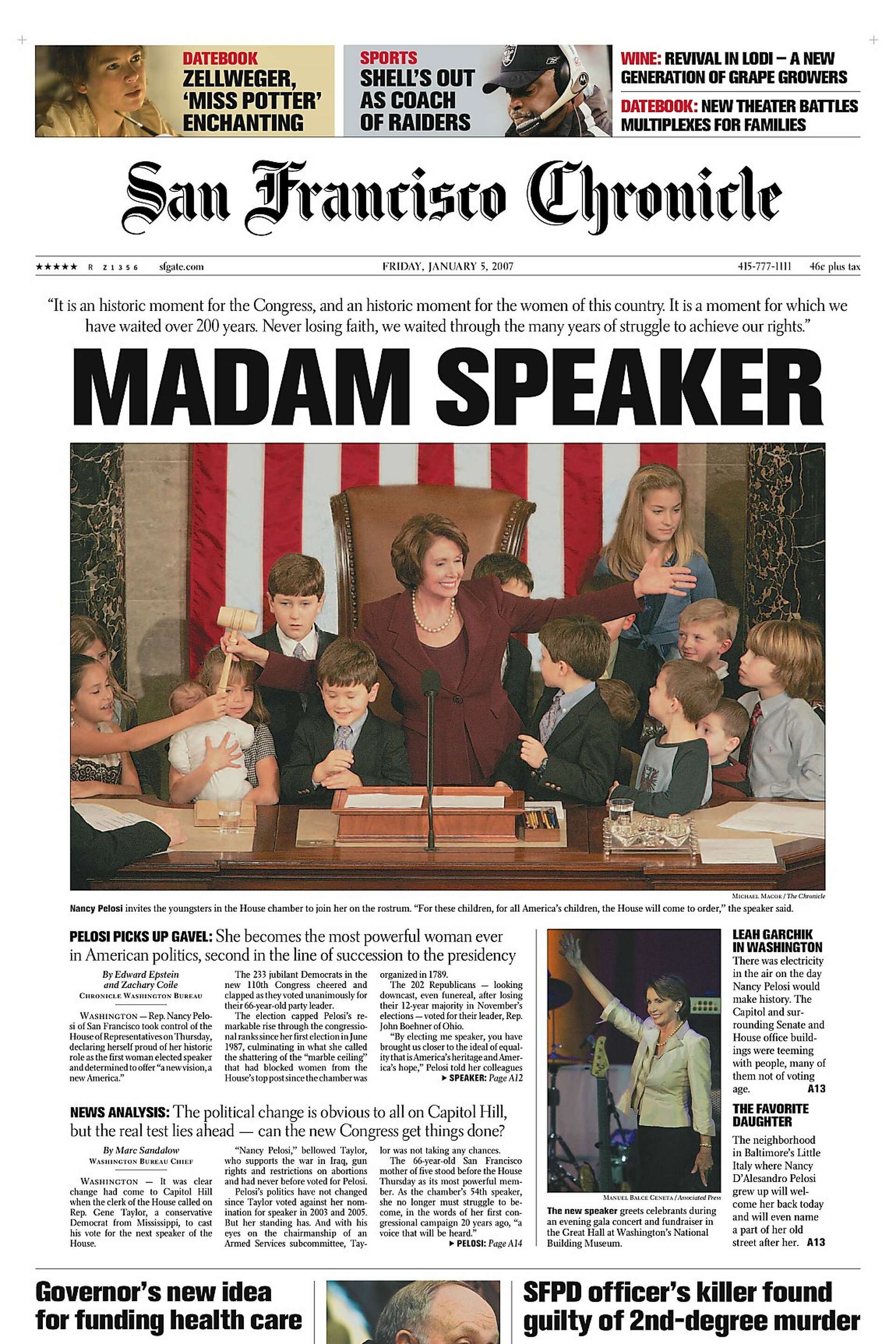 Chronicle Covers: Nancy Pelosi earns the title 'Madam Speaker'