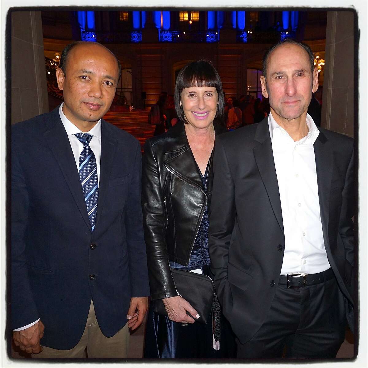 Human Rights Watch honoree Yonous Muhammadi (at left) with Carla Emil and Rich Silverstein at City Hall. Nov 2016.