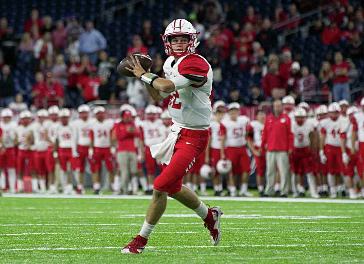 Katy quarterback Rocky Emery throws a pass during first half of Class 6A Division 1 playoffs against Cypress Ranch at NRG Stadium Nov. 18, 2016, in Houston.