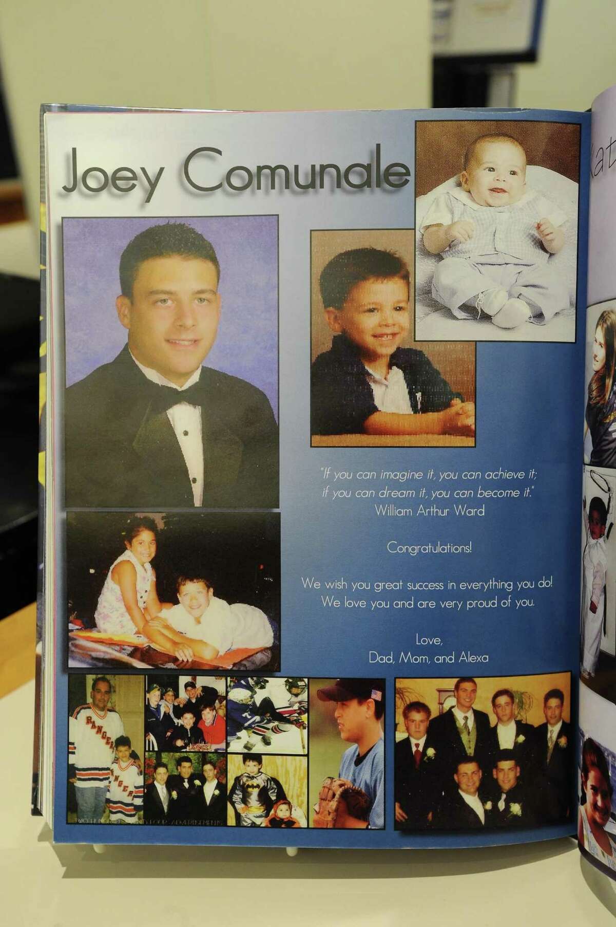 Joey Comunale’s senior page from the Westhill High School yearbook in 2008. Comunale was murdered in New York City on Nov. 13 and his body dumped in Oceanport, N.J.