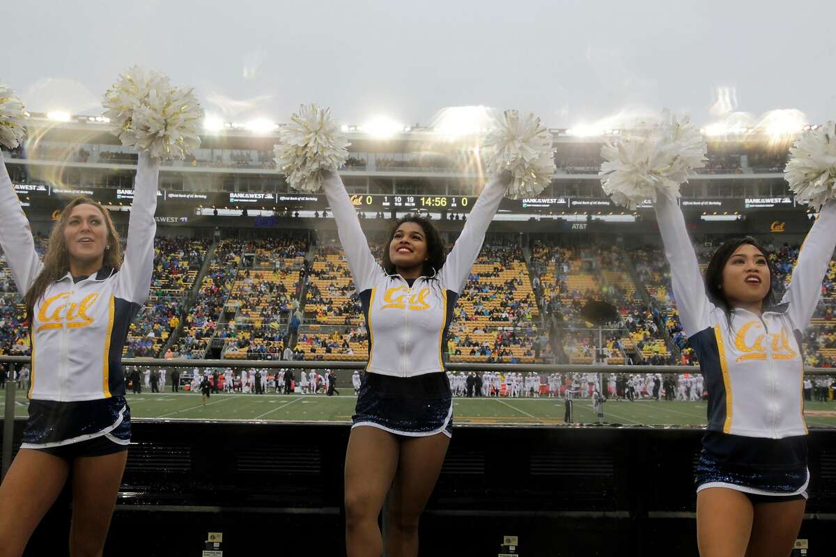 UC Berkley Cheerleaders hype up the student section during the first quarter of the Berkeley vs. Stanford game on Saturday, Nov. 19, 2016 in Berkeley, Calif.