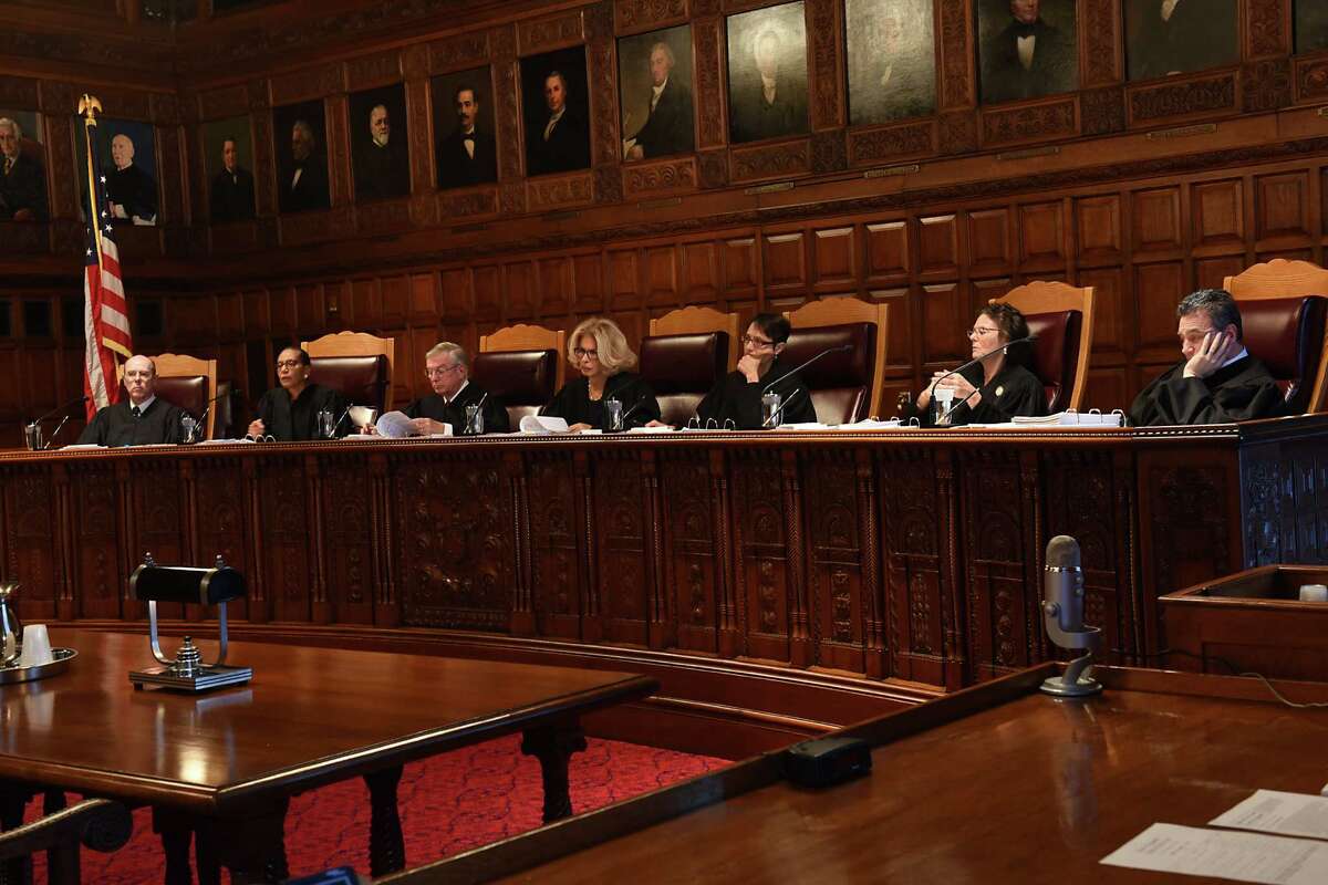 Judges of the New York State Court of Appeals listen to hearing arguments from a case on Thursday, Nov. 17, 2016 in Albany, N.Y. (Lori Van Buren / Times Union)