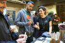 Peter Vizcaino and Victor Antonetti try out hmbldt, a health-conscious vaporizer pen, with the help of Rebekah Vega (left to right) during an event at Harvest, a medical marijuana dispensary in the Inner Richmond District, in San Francisco, Calif., on Saturday, November 19, 2016.
