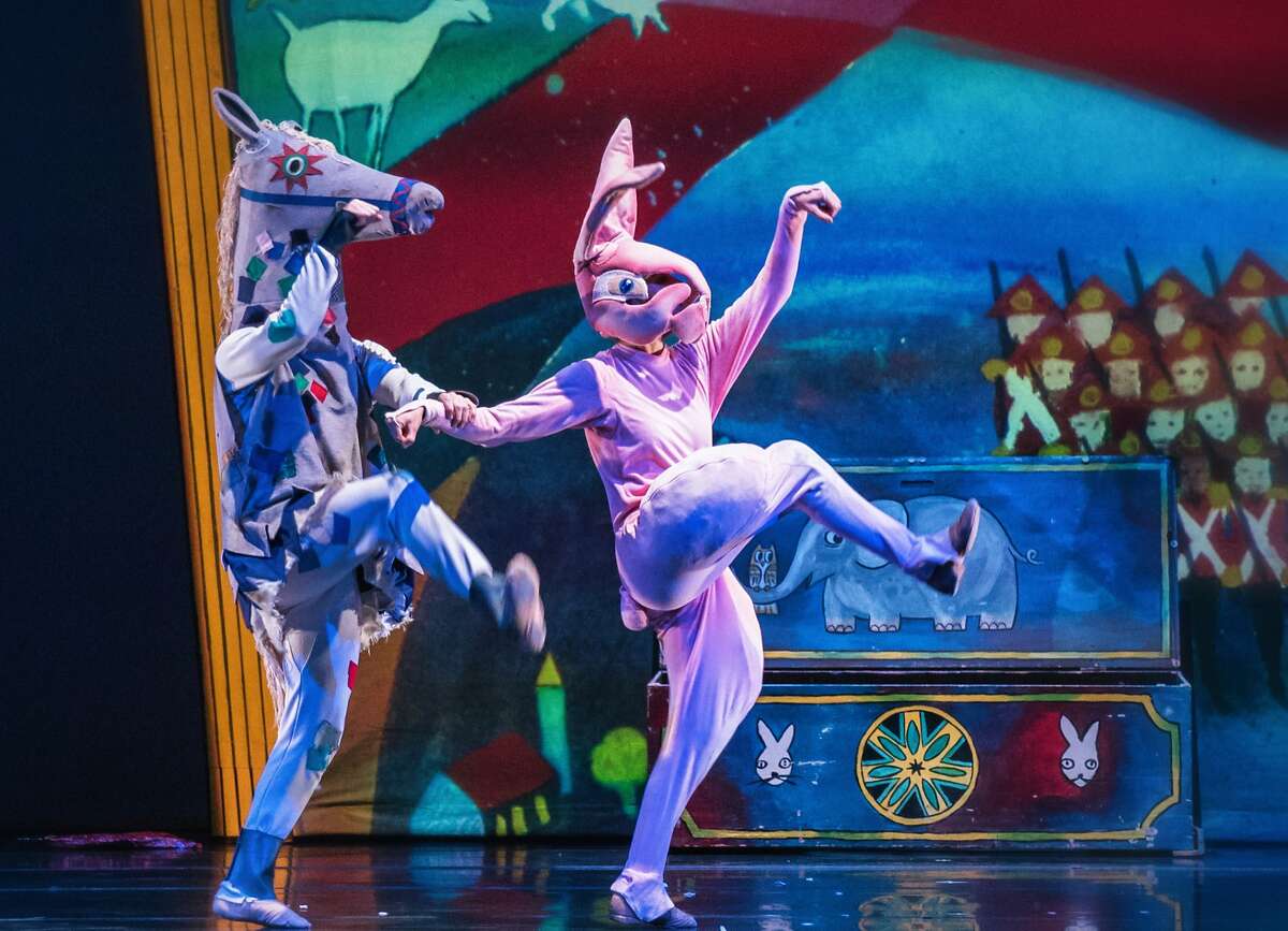 Jeremy Smith as Skin Horse and Tegan Schwab as the rabbit in ODC Dance's "Velveteen Rabbit," at Yerba Buena Center for the Arts Theater through Sunday, Dec. 11. Photo by Andrew Weeks