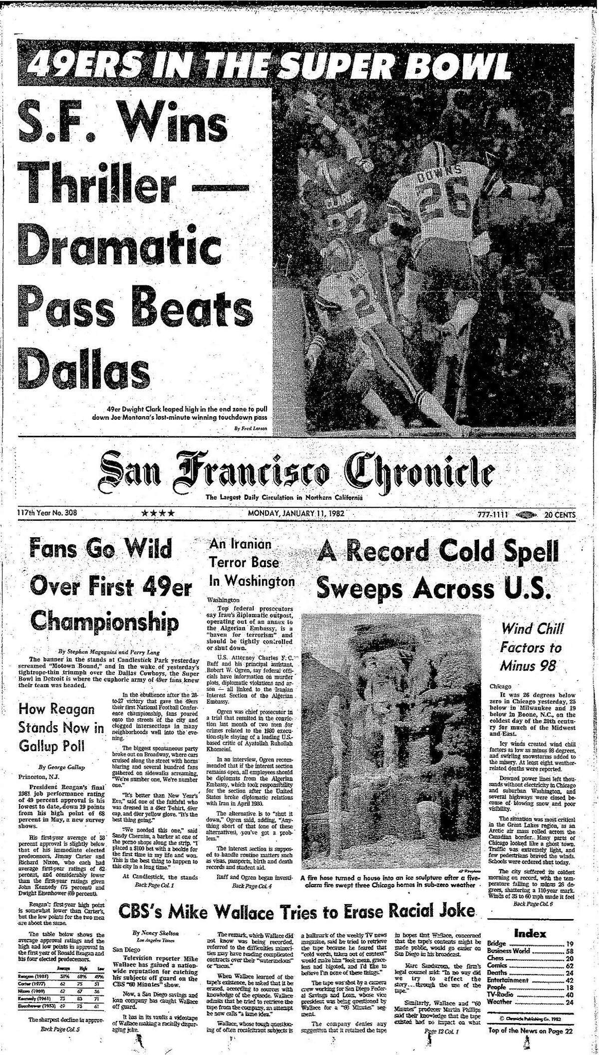 Historic Chronicle Front Pages January 11, 1981 The most famous play in San Francisco 49ers history, The Catch, propelled them into their first Super Bowl Chron365, Chroncover