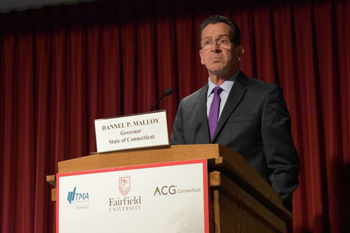 Gov. Dannel P. Malloy speaks Monday, Nov. 21, 2016 at Fairfield University's Dolan School of Business in Fairfield, Conn., at the 6th Annual Economic Forum sponsored by the Connecticut chapters of the Association for Corporate Growth and the Turnaround Management Association.