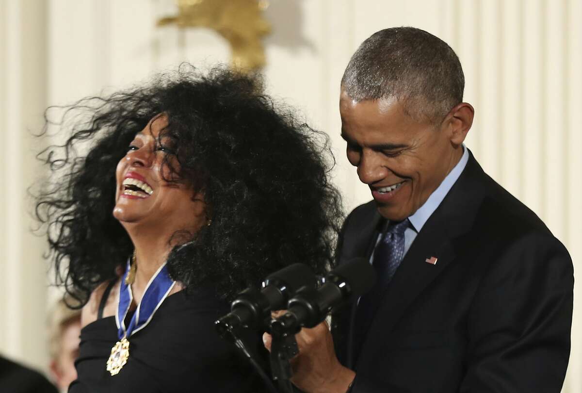 President Barack Obama presents the Presidential Medal of Freedom to Diana Ross during a ceremony in the East Room of the White House Tuesday, Nov. 22, 2016, in Washington. Obama is recognizing 21 Americans with the nation's highest civilian award, including giants of the entertainment industry, sports legends, activists and innovators. (AP Photo/Manuel Balce Ceneta)