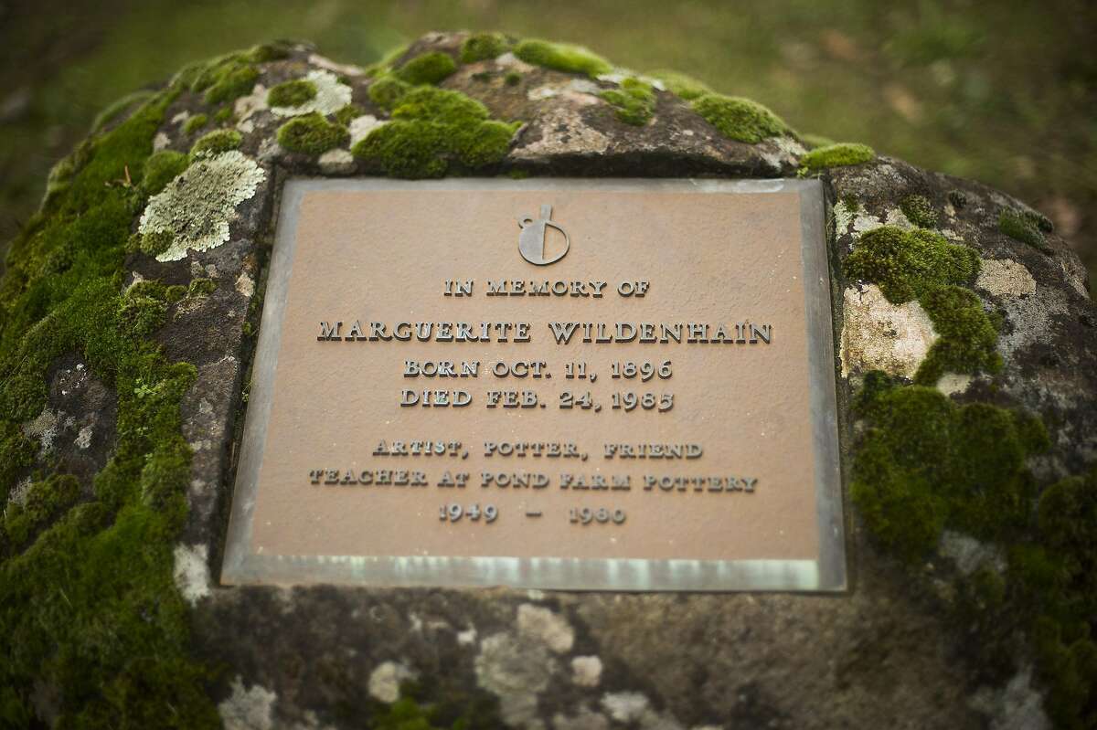 The small ceramics compound at Pond Farm in Guerneville, CA on November 22, 2016. When acclaimed ceramicist Marguerite Wildenhain died, control of the land went to the state parks service and it is in the process of being restored. A plaque dedicated to Wildenhain outside of the workshop.