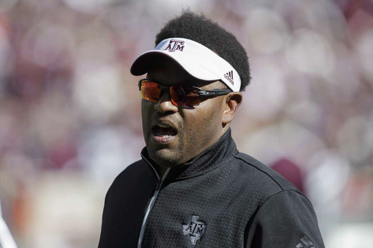 Texas A&M coach Kevin Sumlin argues a call during the third quarter against UTSA on Nov. 19, 2016, in College Station.