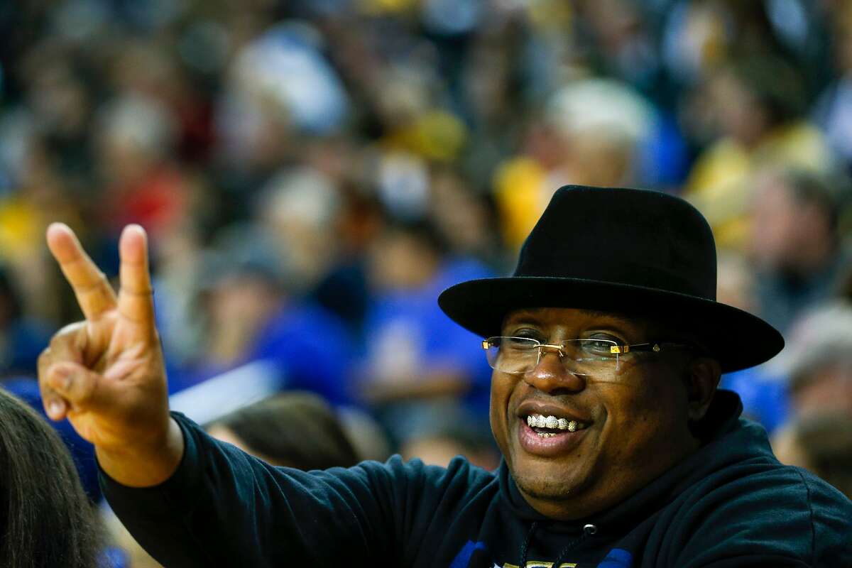 Rapper E-40 during the first half of an NBA basketball game between the Golden State Warriors and the Minnesota Timberwolves at the Oracle Arena on Saturday, Nov. 26, 2016 in Oakland, Calif. The Warriors lead at half time 56-48.