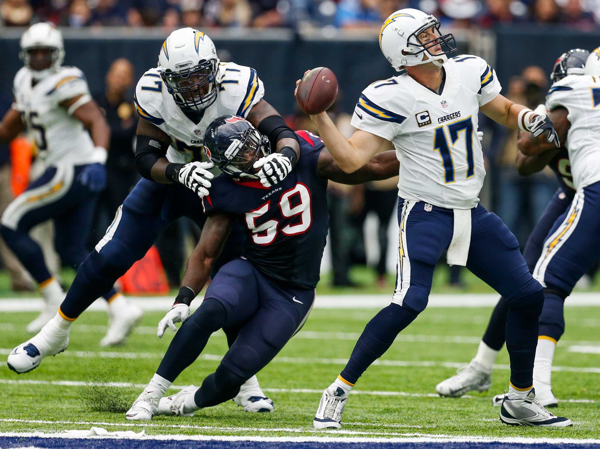 San Diego Chargers quarterback Philip Rivers (17) looks to pass