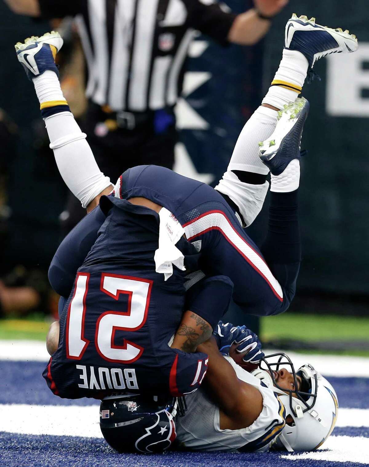 Texans CB A.J. Bouye (21) had not allowed a score all season until Chargers WR Tyrell Williams' second-quarter touchdown.