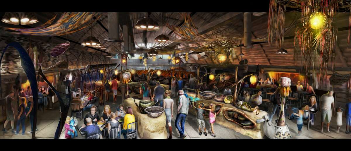 Opening in summer 2017 at Disney's Animal Kingdom, Pandora-The World of Avatar will bring a variety of new experiences to the park, including a family-friendly attraction called Na?•vi River Journey and new food & beverage and merchandise locations. Satu?•li Canteen, (pictured here) will be the main restaurant in Pandora Ð The World of Avatar and will feature Na?•vi art and cultural items. Disney?•s Animal Kingdom is one of four theme parks at Walt Disney World Resort in Lake Buena Vista, Fla. (David Roark, photographer)