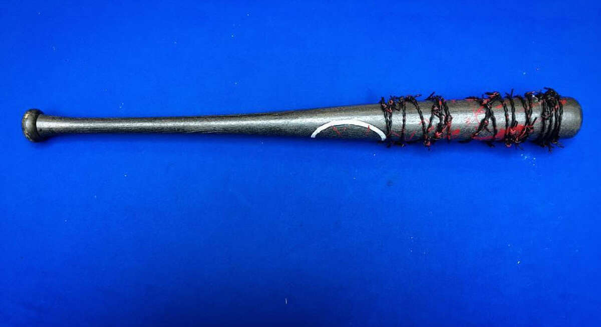 PHOTOS: Strange things confiscated by TSA at U.S. airports A Louisville Slugger baseball bat wrapped in rubber barbed wire and covered in fake blood (presumably) was confiscated by TSA officials at Atlanta's Hartsfield-Jackson Atlanta International Airport. The bat resembles that swung by "Walking Dead" villain Negan in both the popular TV show and comic book. Much of the show is filmed in Georgia. See more strange things confiscated by TSA at U.S. airports in the photos that follow ...