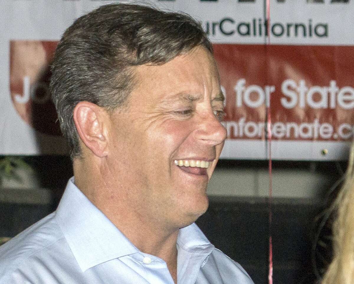 In this Nov. 8, 2016 photo, Democratic candidate for state Senate Josh Newman speaks with supporters at his campaign rally on election night in Brea, Calif. The Associated Press on Monday, Nov. 28, 2016 reported that Newman narrowly defeated Assemblywoman Ling Ling Chang, R-Diamond Bar, for the 29th state Senate District Seat in Orange County. (Rod Veal/Orange County Register/SCNG via AP)