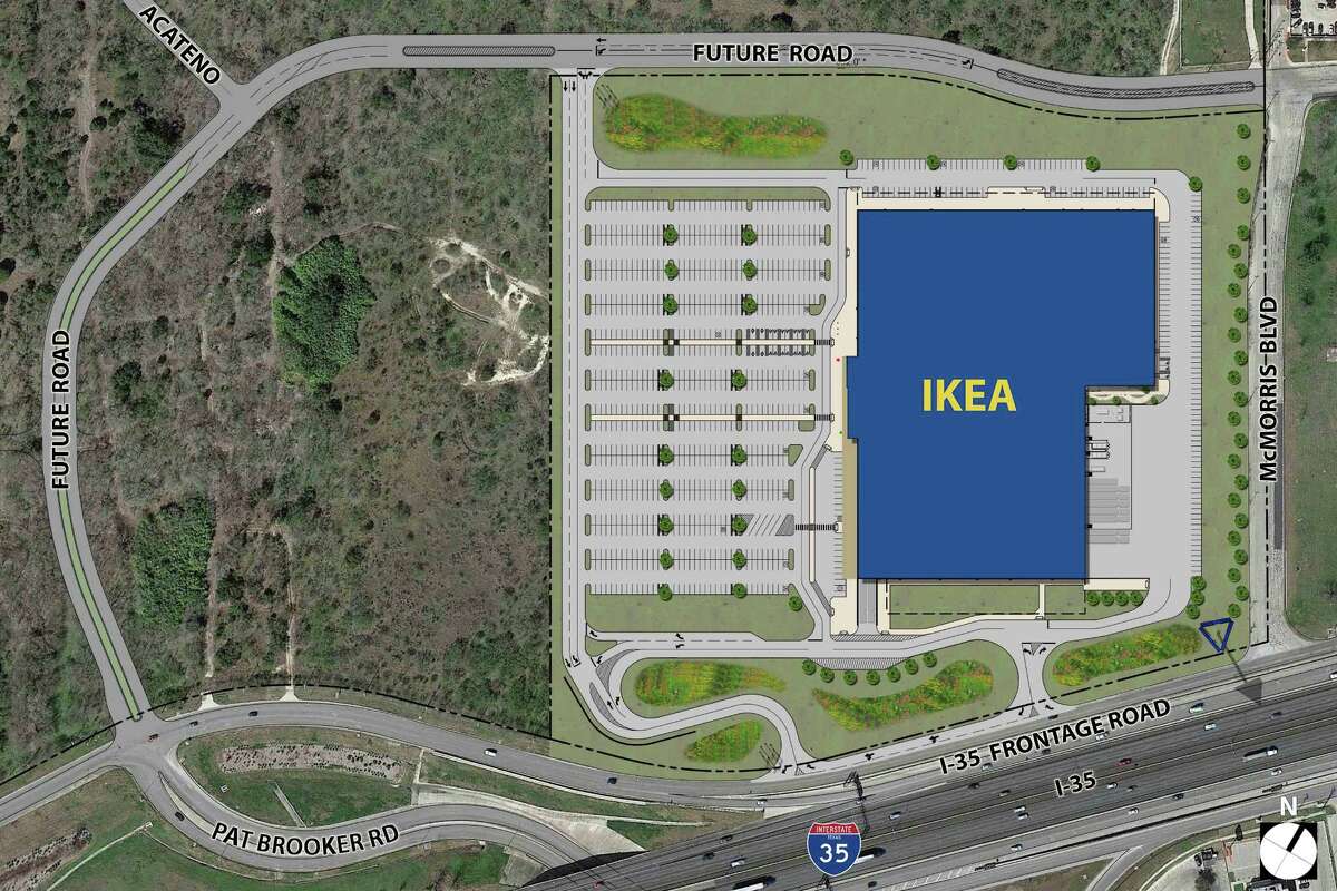 A rendering of the proposed 290,000-square-foot Ikea store near the intersection of Loop 1604 and Interstate 35. The European furniture giant is under contract to buy 31 acres for the store.