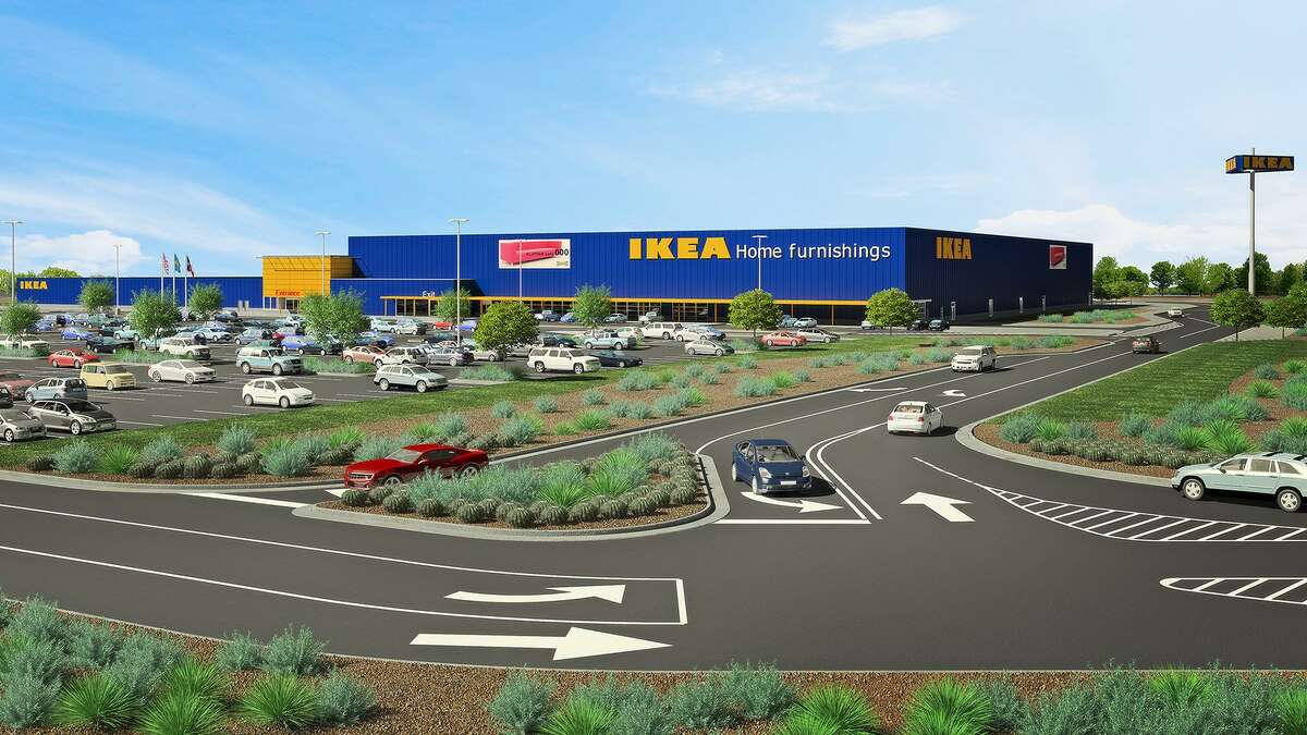 A rendering of the proposed 290,000-square-foot Ikea store near the intersection of Loop 1604 and Interstate 35. The European furniture giant aims to break ground on the store in early 2018.
