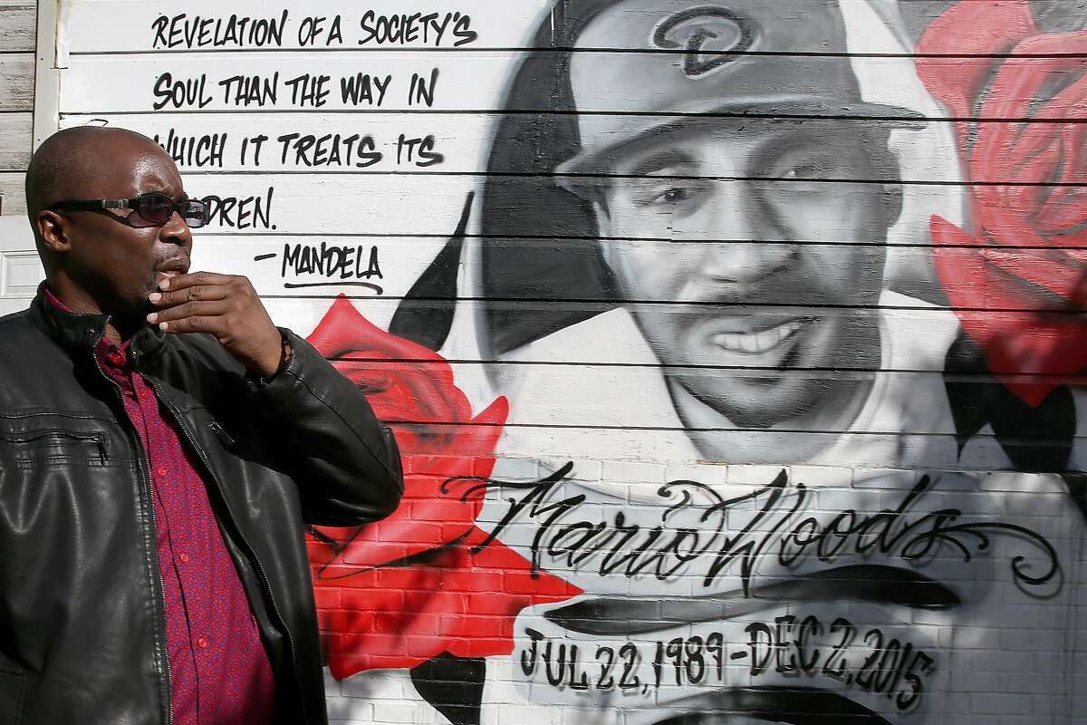 Shawn Richards, president of Brothers Against Guns and former family spokesman, at the mural of Mario Woods at Third and Oakdale on Tuesday, November 22, 2016, in San Francisco, Calif.