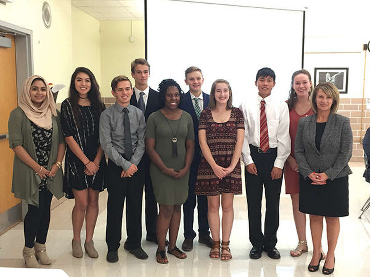 EHS students from left are: Mehak Baig, Lea Hein, Michael Taplin, Jared Engeman, Montrice Spencer, Ian McLean, Lily Grieve, Jason Pan, Mary Webb and assistant principal Jennifer Morgan.