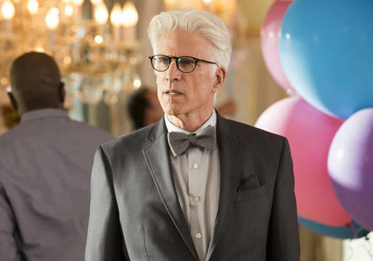 This image released by NBC shows Ted Danson as Michael in a scene from, "The Good Place," airing Thursdays at 8:30 p.m. EDT. (Justin Lubin/NBC via AP)