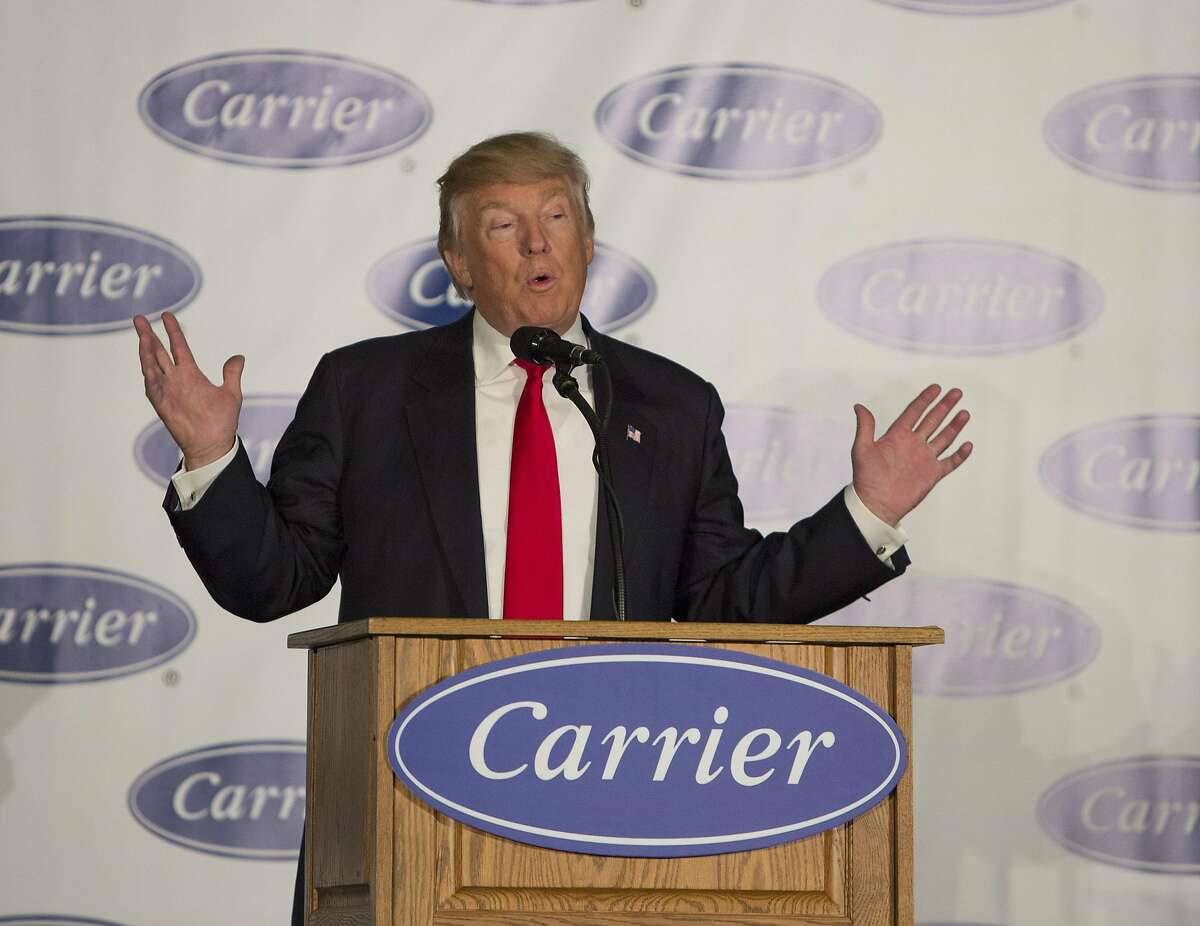 President-elect Donald Trump toured the Indiana Carrier factory. Trump announced a deal struck with Carrier executives to keep nearly 1,000 jobs in the U.S. in his first public appearance since his election on December 1, 2016 in Indianapolis, Indiana. (Lora Olive/Zuma Press/TNS)