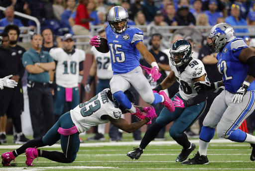 Prater's kick, Slay's pick give Lions 24-23 win over Eagles