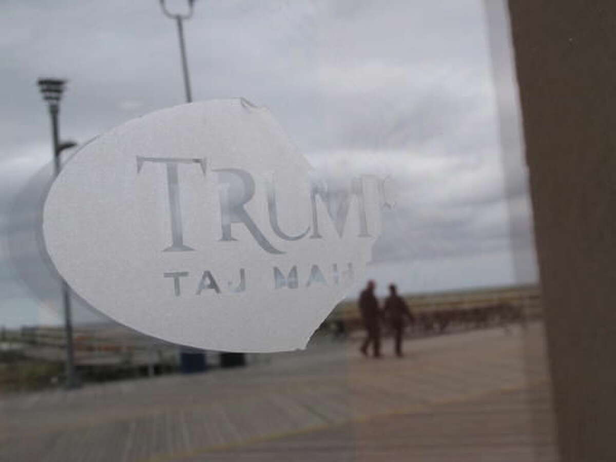 This Wednesday, Oct. 5, 2016 photo, the remnants of a half-gone logo is displayed at the Trump Taj Mahal casino in Atlantic City N.J. The casino is to close at 6 a.m. Monday, Oct. 10, 2016, the fifth Atlantic City casino to go out of business since 2014. (AP Photo/Wayne Parry)
