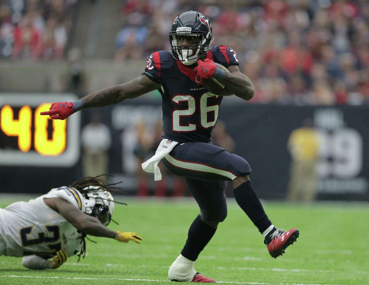 JOHN McCLAIN'S SEASON REPORT CARD Running back The Texans got their money’s worth from Lamar Miller (above), their best free agent acquisition. He ran for 1,073 yards and missed two games because of injuries. They finished eighth in rushing and would have closed higher if Miller hadn’t miss the last two games. Alfred Blue, Jonathan Grimes and Akeem Hunt contributed off the bench. Grade: B 