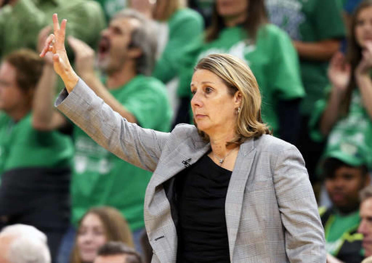 Minnesota Lynx head coach Cheryl Reeve directs her team in the first quarter during Game 5 of the WNBA basketball finals against the Los Angeles Sparks Thursday, Oct. 20, 2016, in Minneapolis. (AP Photo/Jim Mone)