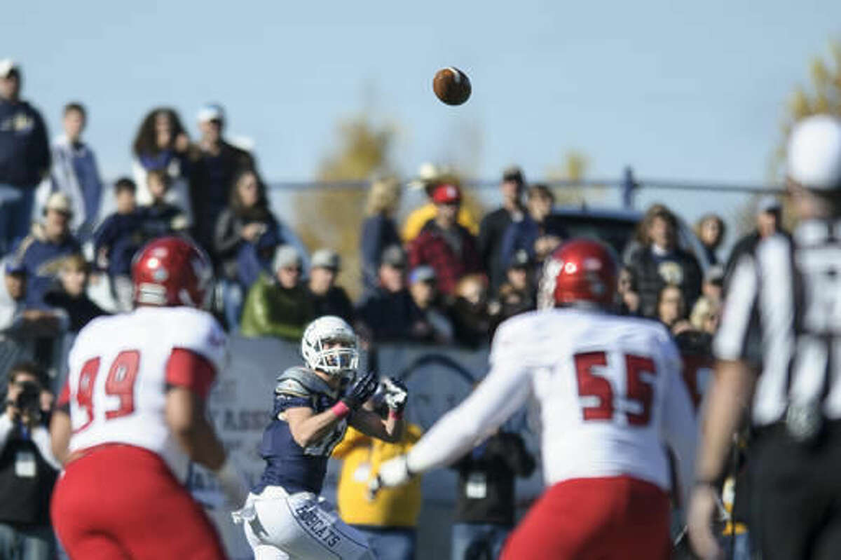 In this photo provided by Montana State University, Montana State wide receiver Mitch Herbert (82) completes a reception for a touchdown during the first half of an NCAA college football game against Eastern Washington, Saturday, Oct. 22, 2016 in Bozeman, Mont. (Kelly Gorham/ Montana State University via AP)