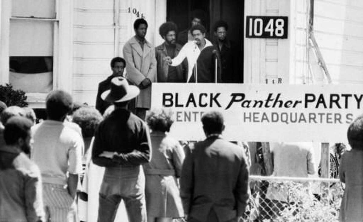 FILE - In this Aug. 13, 1971 file photo, Bobby Seale, chairman of the Black Panther Party, addresses a rally outside the party headquarters in Oakland, Calif., urging members to boycott certain liquor stores. Hundreds of former Black Panthers from around the world are expected to gather in Oakland, California, for a four-day conference that started Thursday, Oct. 20, 2016. The Panthers emerged from the gritty city 50 years ago, declaring a new party dedicated to defending African-Americans against police brutality and protecting their rights. (AP Photo/File)