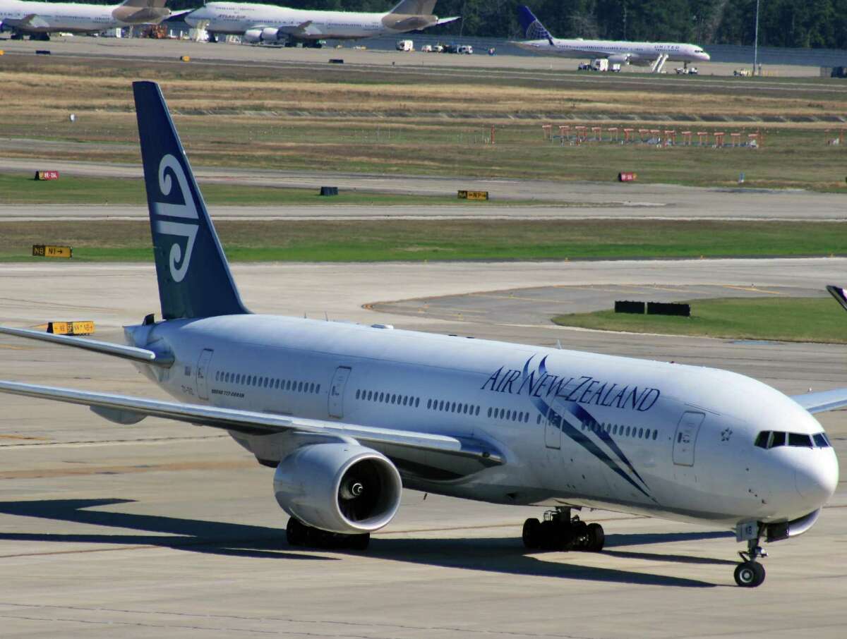An Air New Zealand Boeing 777 taxis toward its gate at Bush Intercontinental Airport in January 2016. Continue for a look at Air New Zealand's inaugural flight to Houston.