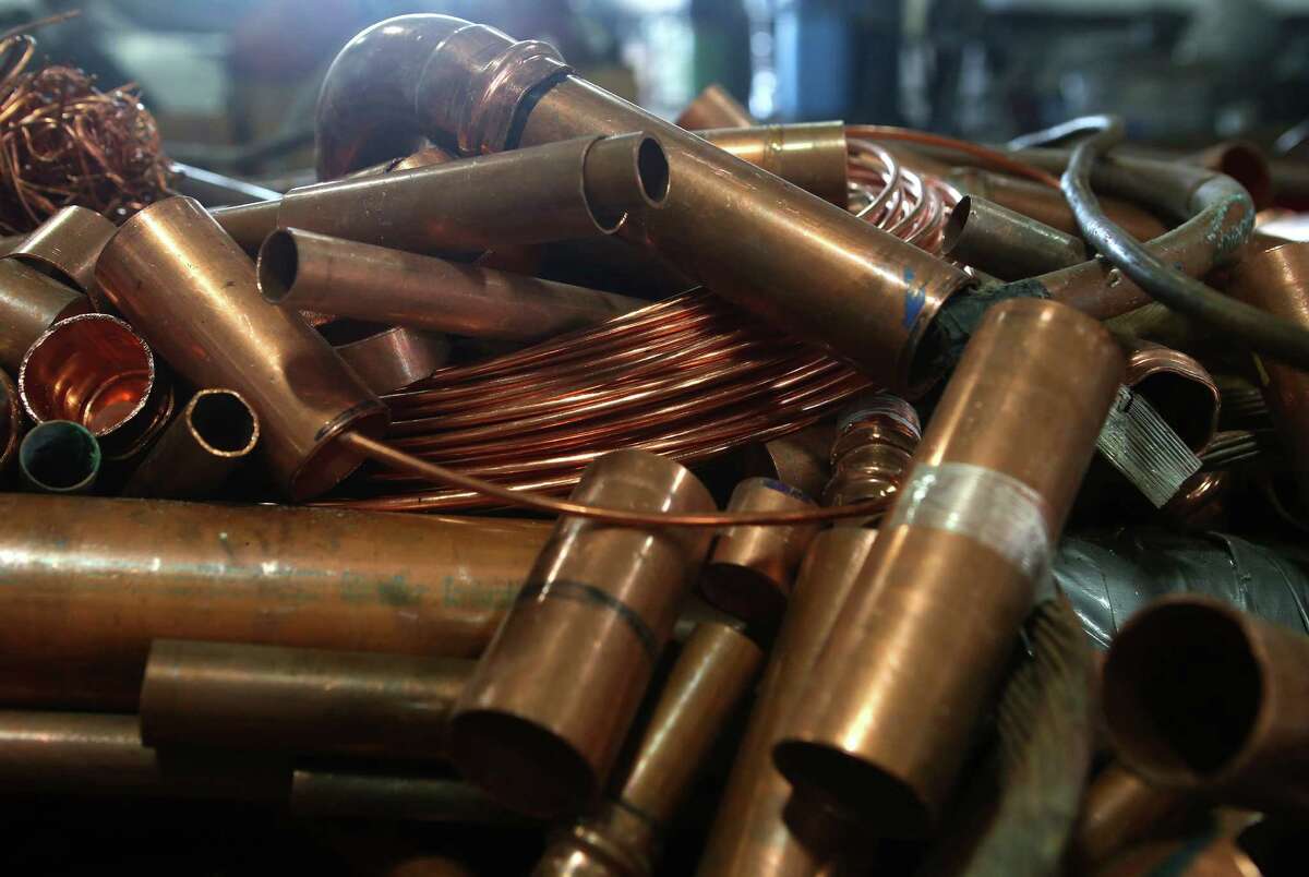Copper tubing waits to be recycled at South Post Oak Recycling Center, Monday, Nov. 21, 2016, in Houston. ( Mark Mulligan / Houston Chronicle )