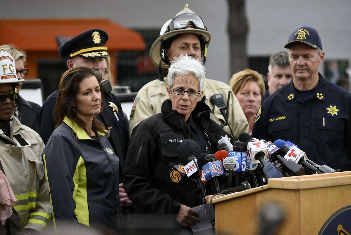Oakland Police Department's public information officer Johnna Watson speaks during an afternoon press conference at the scene of the Ghost Ship artist warehouse fire in Oakland, CA, on Monday, December 5, 2016.