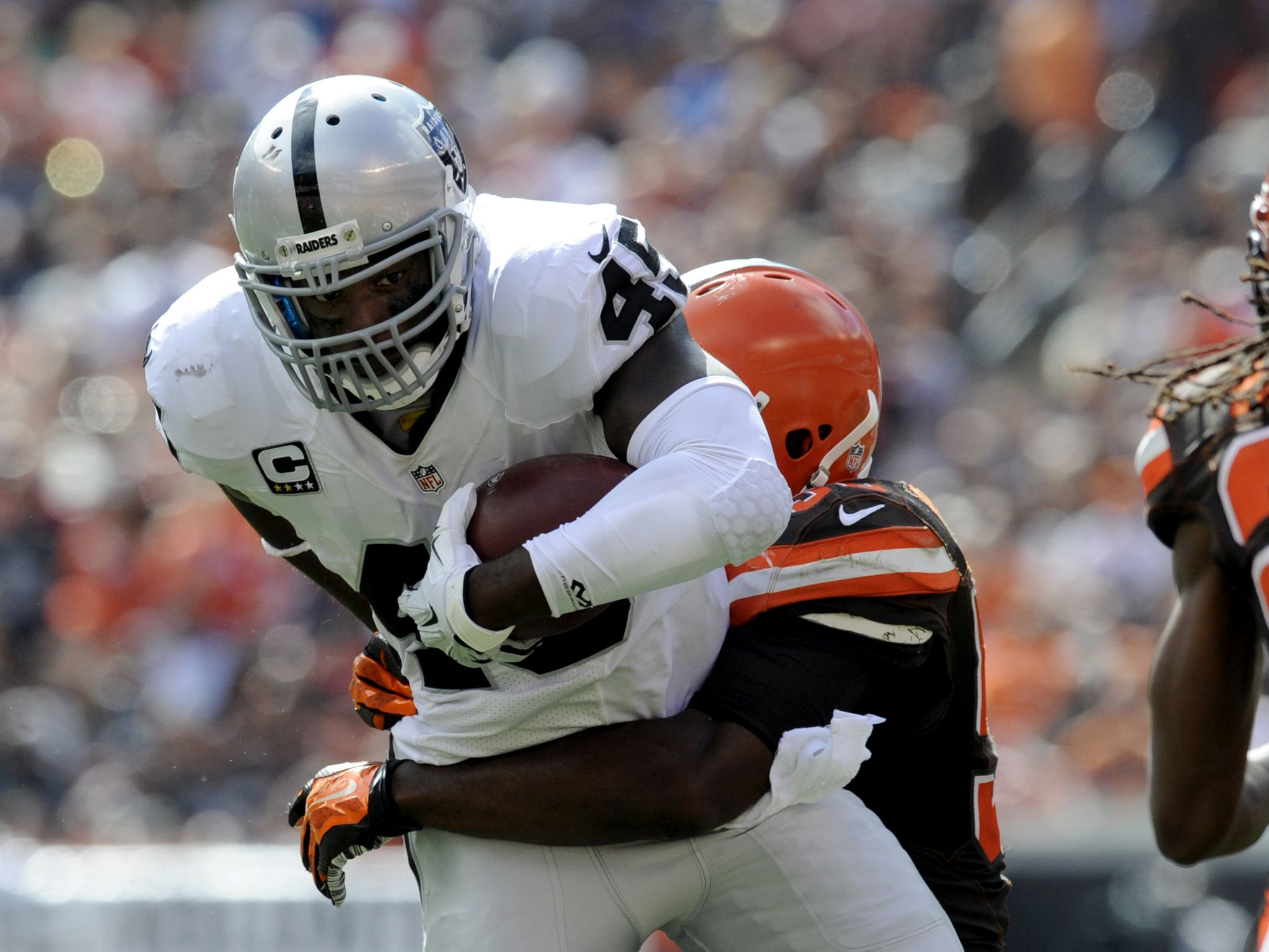 Running back Marcel Reece of the Oakland Raiders looks towards the News  Photo - Getty Images