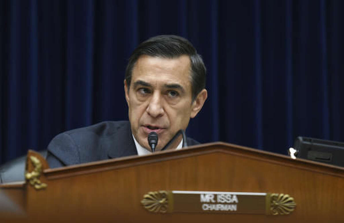 FILE - In this Dec. 9, 2014 file photo, Rep. Darrell Issa, R-Calif. speaks on Capitol Hill in Washington. Republicans seemed on track to secure two more years of House control in Tuesday’s elections but with erosion of their historic majority, leaving hard-line conservatives with added clout to vex party leaders. (AP Photo/Molly Riley, File)
