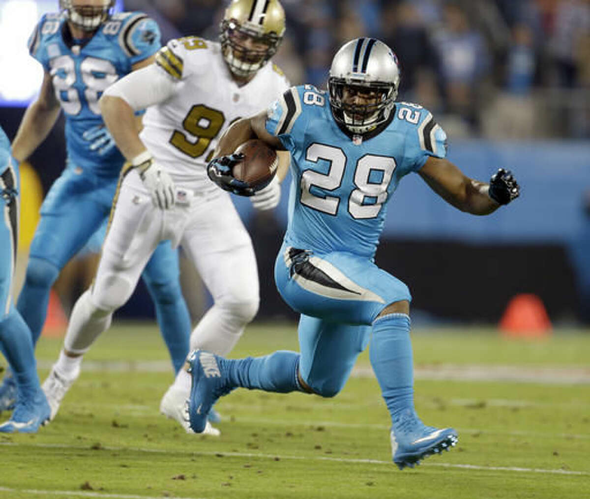 Carolina Panthers running back Jonathan Stewart (28) during the NFL  football game between the New Orleans